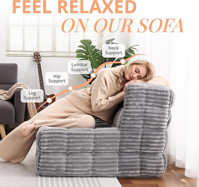 Armless Fireside Couch Hybrid Bean Bag Floor Sofa, Light Gray