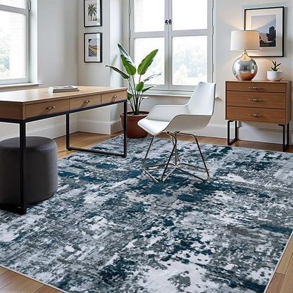 6x9 Area Rugs for Living Room Rug Washable: Abstract Rug for Dining Room Bedroom Carpet Non Slip 6 by 9 Indoor Modern Nursery Home Office Navy Grey