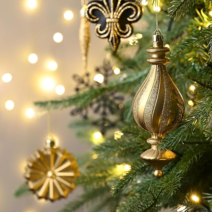 Valery Madelyn Ornaments for Christmas Trees, 60ct Black and Gold Shatterproof Christmas Tree Decorations, Luxury Hanging Ball Ornaments Bulk for Xmas Holiday Decor