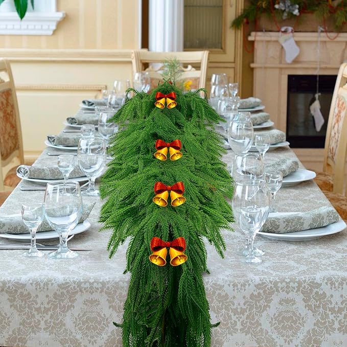 2Pcs 9 FT Artificial Norfolk Pine Garlands, Realistic Christmas Garland Thickness Real Touch Winter Greenery Garland for Table Mantle Wall Indoor Outdoor Christmas Decor