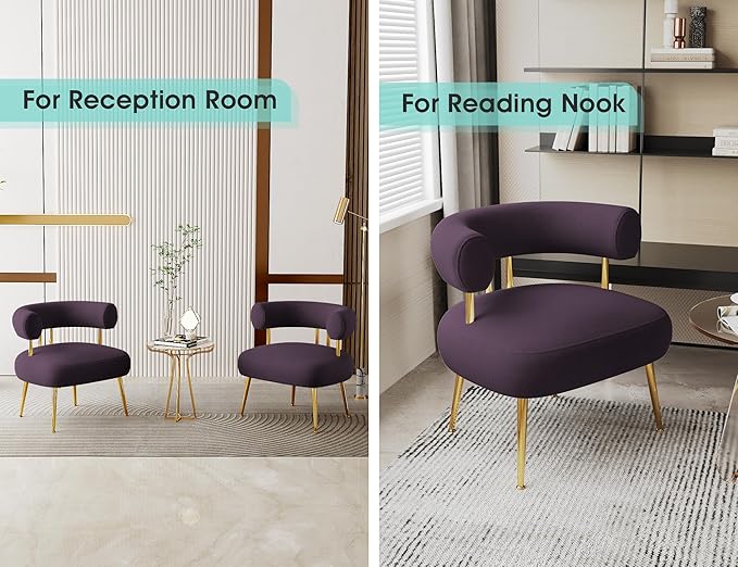 Modern Accent Chair, Round Upholstered Barrel Armchair for Small Spaces, Fluffy Side Corner Sherpa Chair for Living Room, Bedroom（Purple）