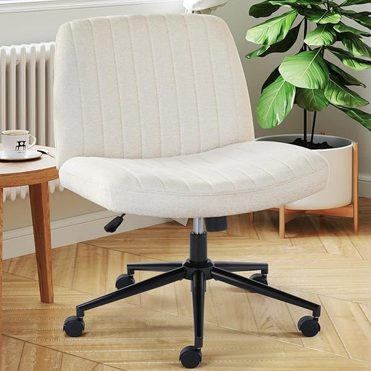 DUMOS Criss Cross Chair with Wheels, Legged Office Armless Wide Desk Seat Dual-Purpose Base, Adjustable Swivel Fabric Task Vanity Home Desk Seating