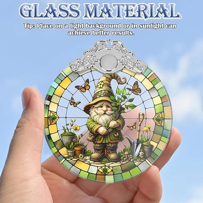Charming Gnome Stained Glass Ornament - Christmas Tree Decor, Gnome Ornaments for Christmas