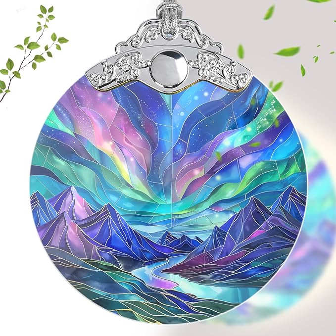 Northern Lights Stained Glass Ornament, Christmas Tree Decor, Northern Lights Ornaments for Christmas Tree