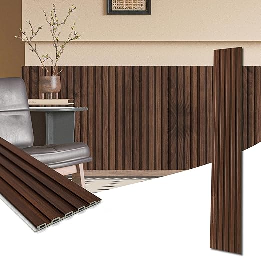 Art3d WPC Wainscoting Panels, 16-Pack 48 x 6 Inch 3D Wall Accents for Interior Wall Decor, Living Room, Bedroom, Walnut