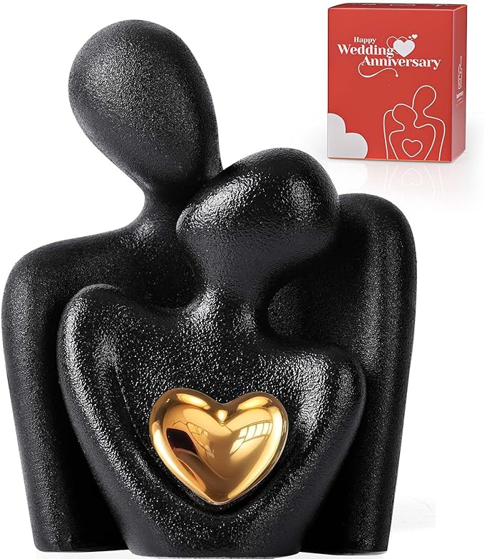 Mini Couple Statue Tv Stand Decor Items for Living Room Home Decor,Bedroom Decor for Couples Sculpture for Anniversary Wedding,Love Gifts for Couples 2025,Knick Knacks for Shelve (Black, 4.72in)