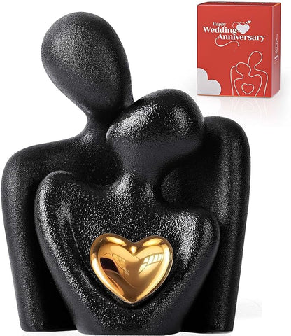Mini Couple Statue Tv Stand Decor Items for Living Room Home Decor,Bedroom Decor for Couples Sculpture for Anniversary Wedding,Love Gifts for Couples 2025,Knick Knacks for Shelve (Black, 4.72in)