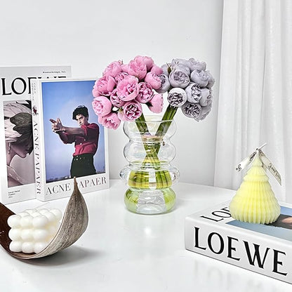 BLOFLO Transparent Glass Hydroponic Flower Vase, 7-Inch Iridescent Clear Glass Vase, Four-Layer Geometric Glass Floral Vase for Home Décor, Modern Bubble Glass Vase for Home Office Wedding Table