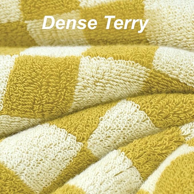 Luxury Bath Towels  Pack of 2 Cotton Fall Bathroom Towels Sets for Body Drying 55x27.5 Inches Mustard Yellow Checkered