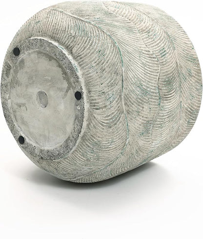 LuxenHome 14" Dia Rustic Weathered Cement Round Planter, Large Outdoor Indoor Plant Pot with Drainage Hole and Rubber Plug, Distressed Decorative Flower Pot for Home Garden Patio Porch