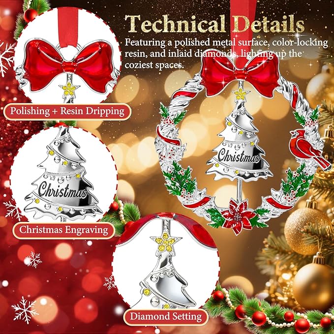 2025 Christmas Ornament for Christmas Tree Decorations, Double-Sided Rotatable Dated 2025 Wreath Ornaments, 3.3x3.3 Inch Ornament for Tree Wreath Door Fireplace Decorative Keepsake Gift