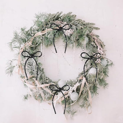 FLAIR GIFTS 6 Pcs 4.3" x 6" 2025 Christmas Bows for Tree Decor, Black Sparkly Glitter Rhinestone Bow Ornaments with Twist Tie for Xmas Decoration, Wreath, Garland, Gift Wrapping