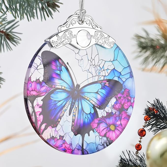 Stained Glass Butterfly Ornament - Christmas Tree Decor