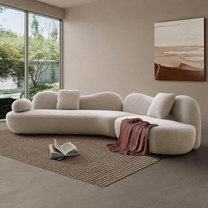 128" Luxury Curved Sectional Sofa with Ottoman, 6-Seater Boucle Couch Cloud Like Modular Sofa, Curved Sofas for Living Room, Luxury Couches with Butterfly Backrest Pillows (Beige)