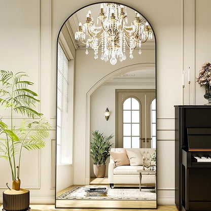 78"x38" Arched Full Length Mirror Floor Mirrors with Aluminum Alloy Frame Free-Standing Wall Mounted Floor Mirrors or Large Dressing Mirror, Black Mirror Full Length