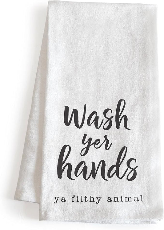 Wash Your Hands Funny Dish Towel Gift Kitchen Tea Towel Saying 18x24, Filthy Animal