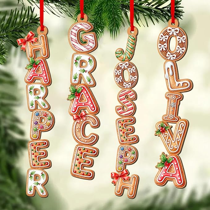 Personalized Christmas Name Letter Ornament 2025, Family Name Ornaments 2025, Personalized Christmas Stocking Tag, Initial Alphabet Monogram, Kids Name Family Letter, Xmas Tree Decor 6