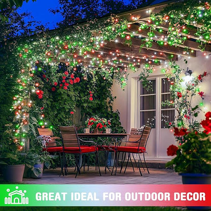 JMEXSUSS Connectable Red White and Green Christmas Lights, 8 Modes 100 LED Twinkle String Lights Indoor, Clear Wire Plug-in String Lights Outdoor Waterproof