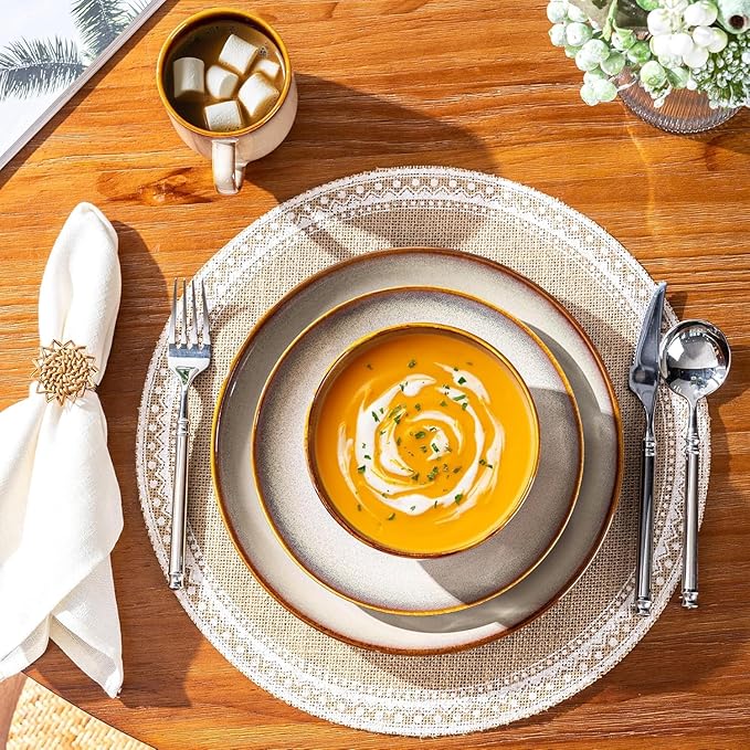 LERATIO Ceramic Dinnerware Sets for 12, 36 Pieces Plates and Bowls Sets, Reactive Glaze Dishes -Scratch Resistant, Dishwasher&Microwave Safe&Oven Safe
