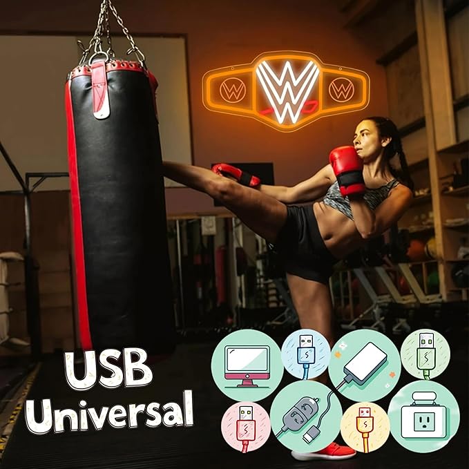 Wrestling neon sign LED wall decor with brightly colored wrestling belts and logos for gaming bedrooms, match parties, sports fan gifts, wrestling gifts, sports themed lighting, Gym Decor and Man Cave