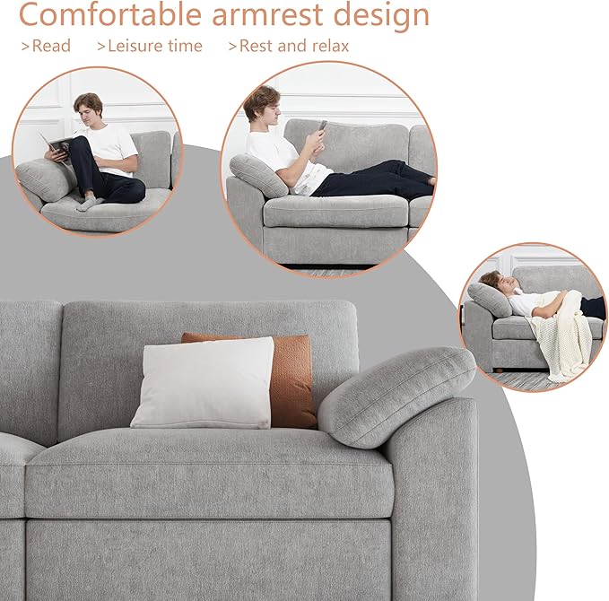 EASE MOOSE Extra Large Modular Sectional Sofa, Modern Oversized L Shape Sectional Couch,Comfty Deep Seat Chenille Modular Sofa with Ottoman, Light Gray