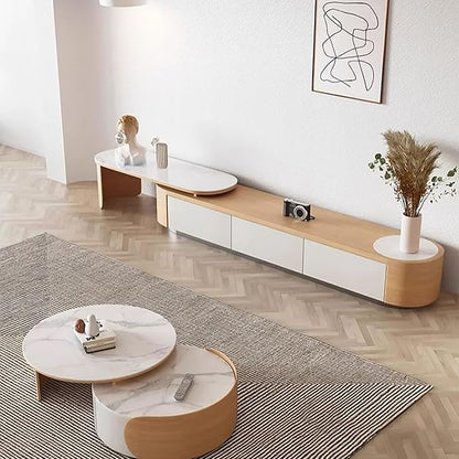 31.5'' Round Coffee Table, Modern Nesting Coffee Table with Storage Drawer, White Sintered Stone Coffee Table Wood Coffee Table for Living Room, Office