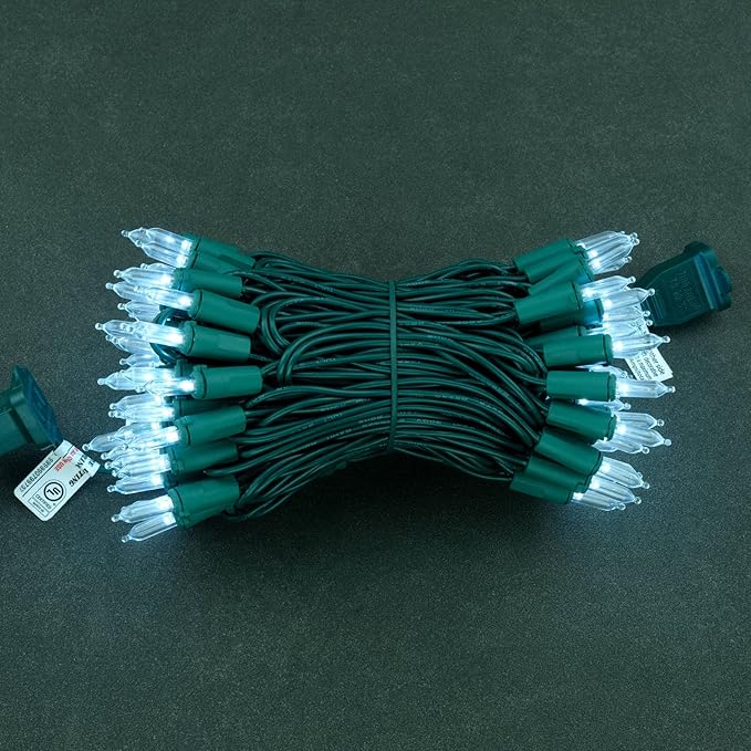 YULETIME Cool White LED Christmas Lights with Green Wire, 33 ft 100 Count UL Certified Commercial Grade Holiday String Light Set (Cool White - Green Wire)