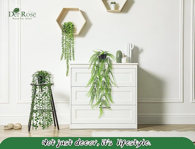 Der Rose 4Pcs Fake Plants Hanging Artificial Ivy Vine Faux Eucalyptus Hanging Plants, Boston Fern, String of Pearls for Living Room Bedroom Boho Wall Shelf Indoor Outdoor Decor