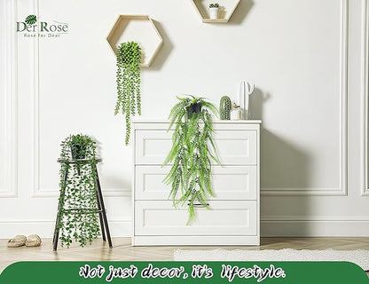 Der Rose 4Pcs Fake Plants Hanging Artificial Ivy Vine Faux Eucalyptus Hanging Plants, Boston Fern, String of Pearls for Living Room Bedroom Boho Wall Shelf Indoor Outdoor Decor