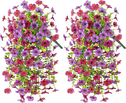 INQCMY 2Pcs Artificial Flowers for Outdoors UV Resistant Artificial Plants Easy Assembly for Spring Decor Look Real Faux Hanging Flowers for Outside Home Planter Porch Patio Decor