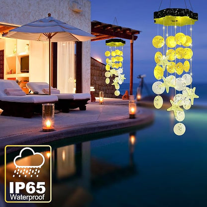 Solar Shell Gift for Mom Grandma Girls, Yellow Solar Wind Chimes for Outside, Outdoor Decorative Mobile Lights for Garden, Yard, Patio, Window, Party, Outdoor Decorations(Warm White)