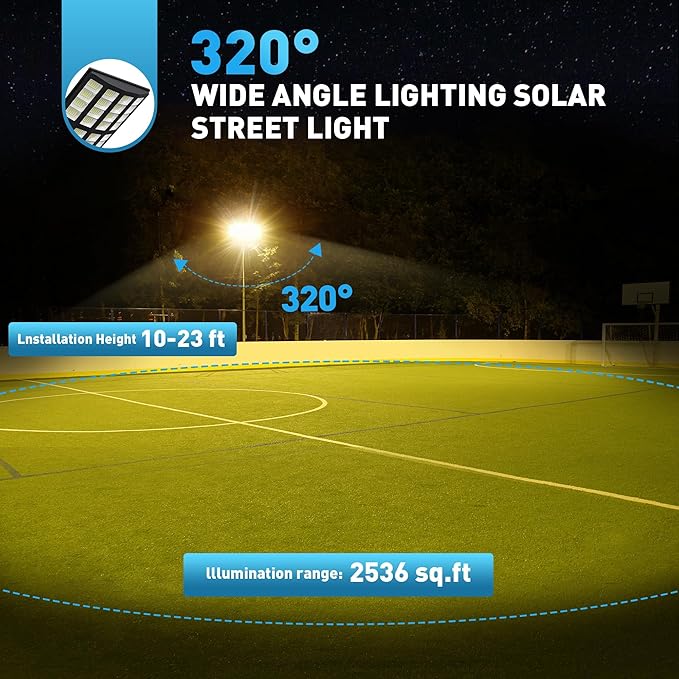 8600W Solar Street Light - 8000K Wide Angle Solar Lights Outdoor, Flood Security Lights Motion Sensor & Dusk to Dawn, IP66 Waterproof Solar Street Lights Outdoor for Roadway Yard