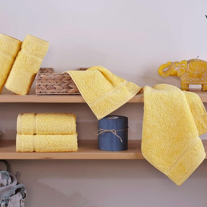 Hawmam Linen Luxury Cotton Washcloths 13x13 Inch Large Hotel Spa Bathroom Face Towel 12 Pack, Yellow