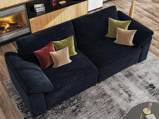 EASE MOOSE Modern Loveseat Sofa for Living Room, Comfty 2 Seat Solid Wood Frame Sofa, FSC Certified Modern Deep Seat Couch, Removable Cover,Dark Blue