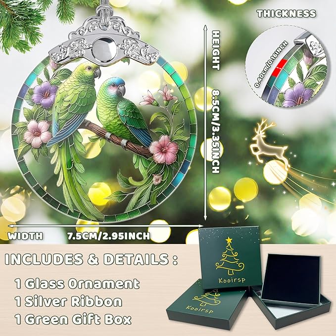 Parrot Ornaments for Christmas Tree, Stained Glass Christmas Ornaments and Xmas Tree Decorations, Gift Exchange