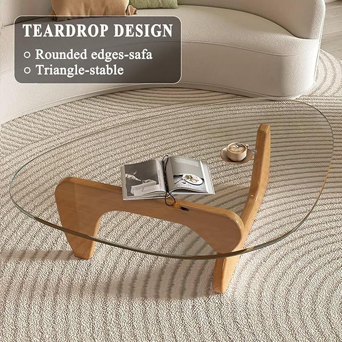 Modern Glass Coffee Table for Living Room, Mid Century Coffee Tables, Suitable for Bedroom Living Room Reception Office Tables（Wood/Transparent，Large）