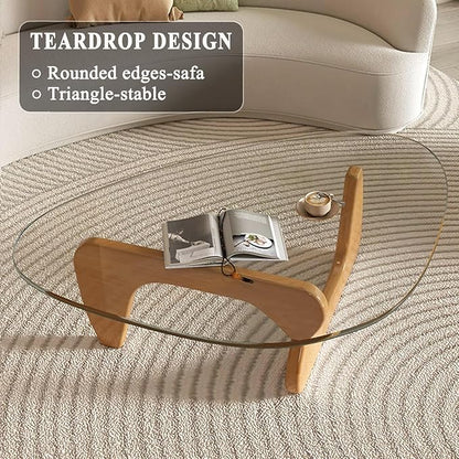 Mid Century Modern Glass Coffee Table, Small Coffee Table for Living Room, Elegant and Functional Coffee Tables, Suitable for Bedroom Living Room Reception Office Tables（Wood/Transparent，Small）