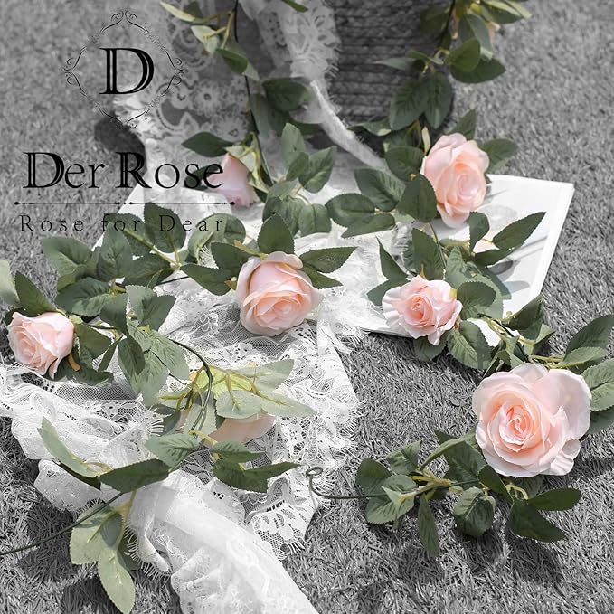 Der Rose 2 Pcs 13Ft Artificial Eucalyptus Flower Garland with Fake Silk Rose Flower Vine Rose Leaves Greenery Garland for Wedding Arch Table Wall Backdrop Party Room Decor (Pink)