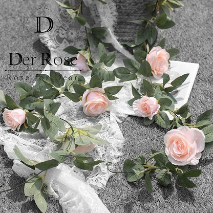 Der Rose 2 Pcs 13Ft Artificial Eucalyptus Flower Garland with Fake Silk Rose Flower Vine Rose Leaves Greenery Garland for Wedding Arch Table Wall Backdrop Party Room Decor (Pink)