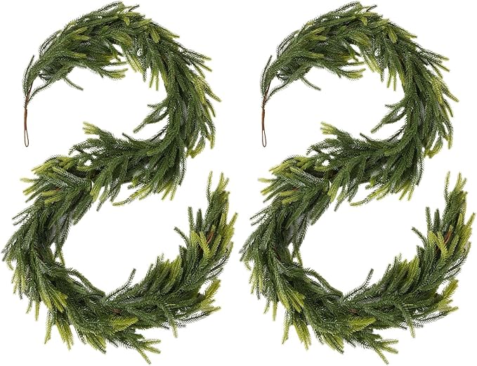 Sherika 2PCS 6 FT Artificial Norfolk Pine Garlands,Real Touch Gradient Chirsmas Garland, Faux Pine Garland for Indoor Chrismas Decoration Table DIY Wall Decor