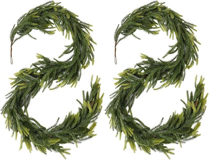 Sherika 2PCS 6 FT Artificial Norfolk Pine Garlands,Real Touch Gradient Chirsmas Garland, Faux Pine Garland for Indoor Chrismas Decoration Table DIY Wall Decor
