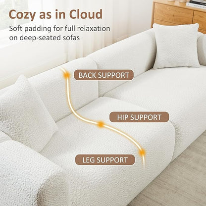 VANOMi 95" Cloud Couch, Comfy Deep Seat Boucle Cloud Sofa, Upholstered 3-Seater Oversized Loveseat Sofa with 2 Pillows, Modern Sofa for Living Room, Bedroom, Office, Apartment (White)