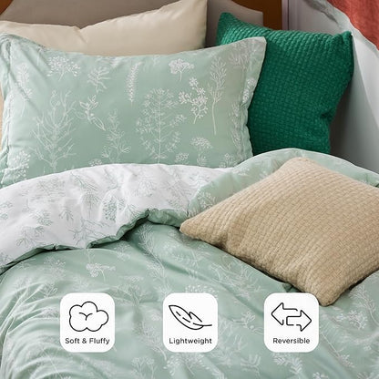 Bedsure Twin/Twin XL Comforter Set - Sage Green Bed Set, 2 Pieces Cute Floral Bedding, 1 Soft Reversible Botanical Flowers Comforter and 1 Pillow Sham