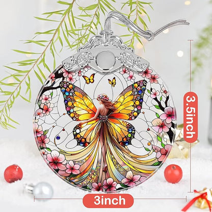 Butterfly Fairy Christmas Ornament - Stained Glass, Tree Decor, Gift Exchange Idea