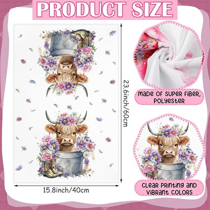 Oudain Highland Cattle Farmhouse Kitchen Towels Set of 6 Absorbent Dish Towels 24x16 Sunflower Floral Farmhouse