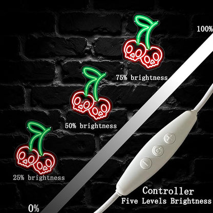 Cherry Skull Neon Sign, Gothic Neon Sign, Halloween Skull Lover Gifts, Skull Room Wall Decor for Man Cave Beer Bar Club Game Room Halloween Party Decor Gifts-Large-17.72IN