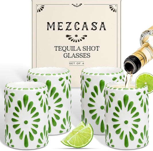 Talavera Shot Glasses 100% Handmade Ceramic Mexican Pottery Design Gifts for Women & Men for Any Occasion, GREEN