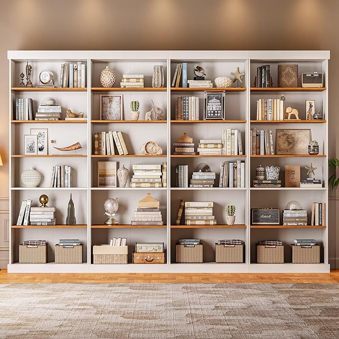 Vyre 70.8" Tall White Bookshelf, Farmhouse Modular Bookcase with 6-Tier Adjustable Shelves, Large Storage Cabinet for Home Office, Living Room, Set of 4