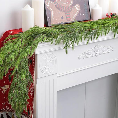 Watayo 4 Pcs Christmas Norfolk Pine Garland, 6 Ft Dense Real Touch Pine Garland Ornament, Realistic Artificial Pines Greenery Garlands for Mantle, Table, Fireplace, Indoor, Outdoor Xmas Decoration