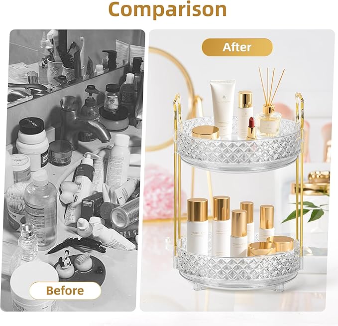 360 Rotating Makeup Organizer for Vanity, Adjustable Perfume Organizer for Dresser, Multi-Function Spinning Cosmetics Skincare Storage for Bedroom, Dresser, Countertop, Clear
